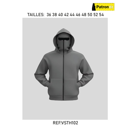 Sweat à Capuche Zippé avec Cagoule Intégrée - Patron - VSTH102