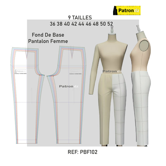 Fond De Base - Pantalon Femme  Le Lot (tailles 36-52) Patron - PB102