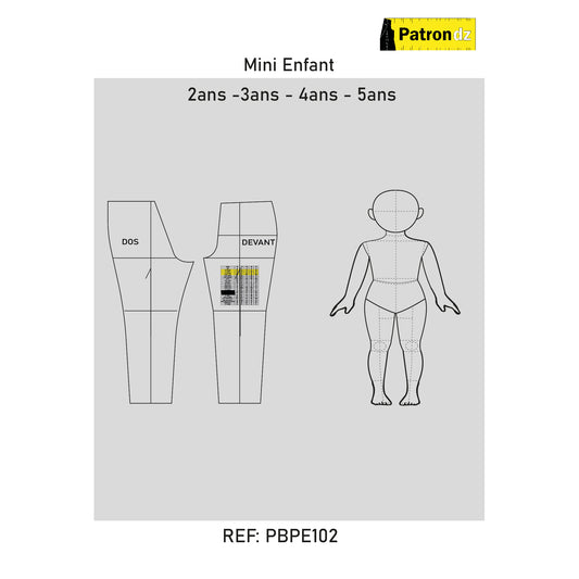 Fond De Base Pantalon Mini Enfant – Coupe Unisexe, De 2ans à 5ans - Patron - PBPE102