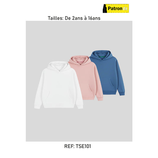 Sweat à Capuche Enfant – Coupe Unisexe, De 2ans à 16ans - Patron - TSE101