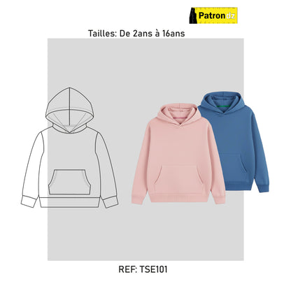 Sweat à Capuche Enfant – Coupe Unisexe, De 2ans à 16ans - Patron - TSE101
