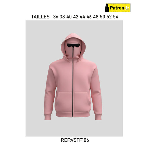 Sweat à Capuche Zippé avec Cagoule Intégrée - Patron - VSTF106