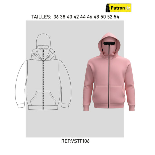 Sweat à Capuche Zippé avec Cagoule Intégrée - Patron - VSTF106