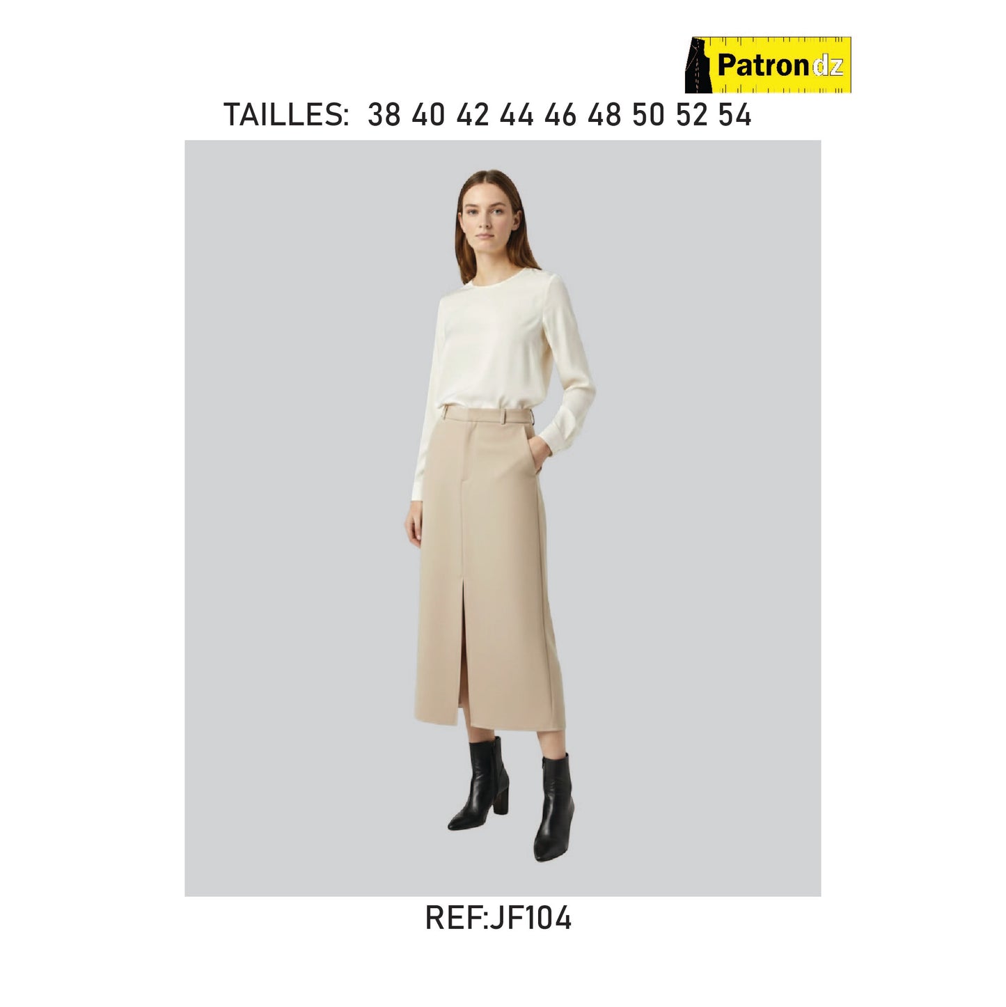 Patron Jupe Mi-longue Droite Avec Une Fonte Centrale A L'avant - Femme - JF104