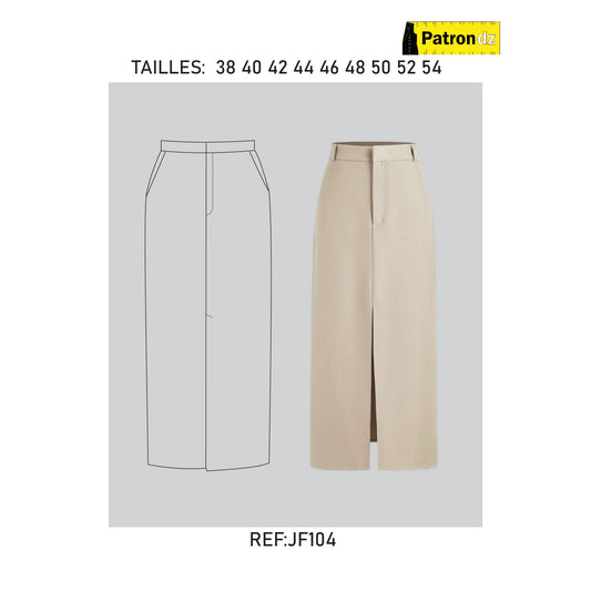 Patron Jupe Mi-longue Droite Avec Une Fonte Centrale A L'avant - Femme - JF104