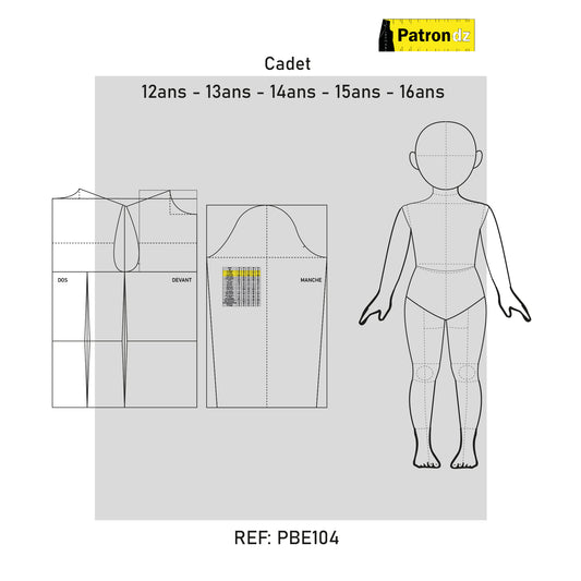 Fond De Base Cadet – Coupe Unisexe, De 12ans à 16ans - Patron - PBE104