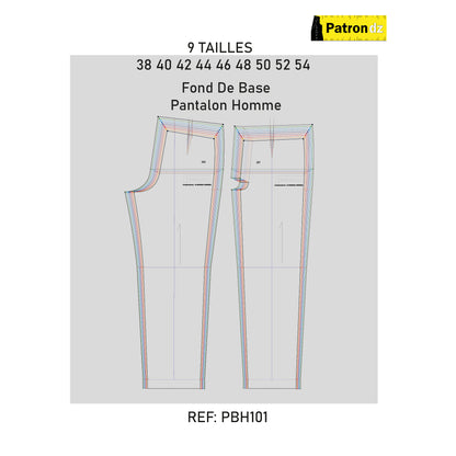 Fond De Base - Pantalon Homme  Le Lot (tailles 38-54) Patron - PBH101