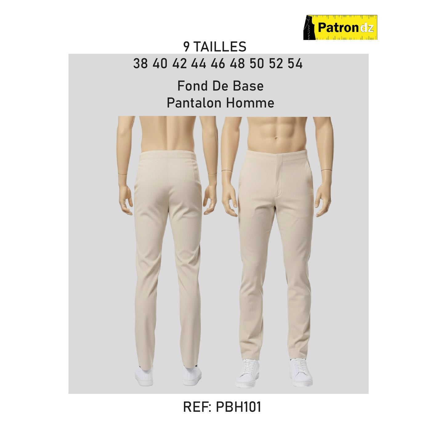 Fond De Base - Pantalon Homme  Le Lot (tailles 38-54) Patron - PBH101