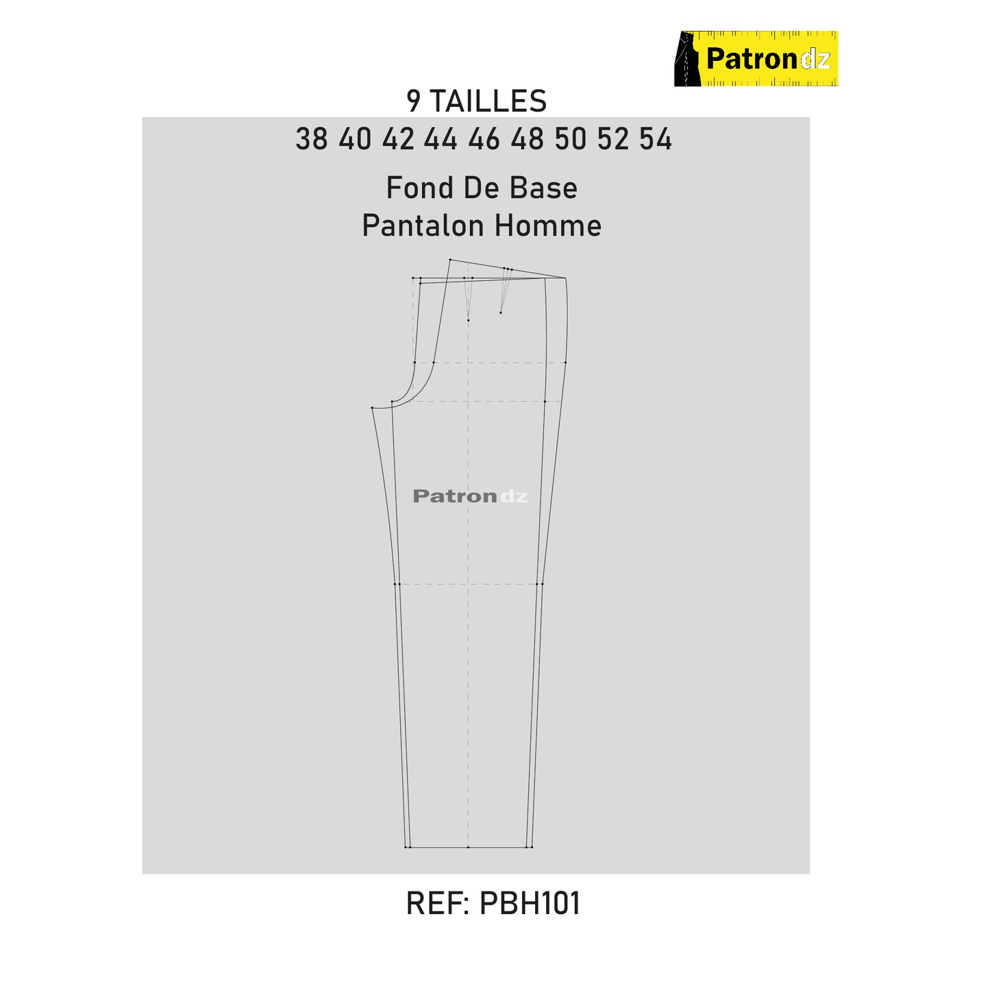 Fond De Base - Pantalon Homme  Le Lot (tailles 38-54) Patron - PBH101