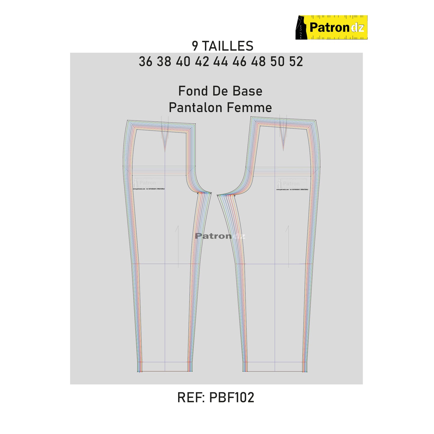 Fond De Base - Pantalon Femme  Le Lot (tailles 36-52) Patron - PB102