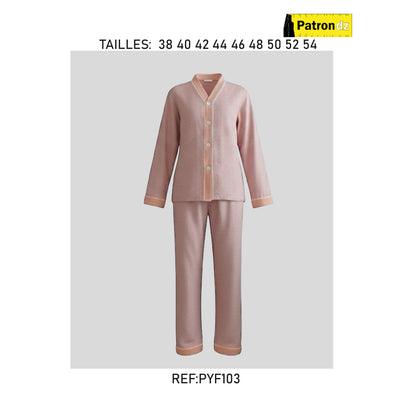 باترون بيجامة نسائية بأكمام طويلة - باترون - PYF103