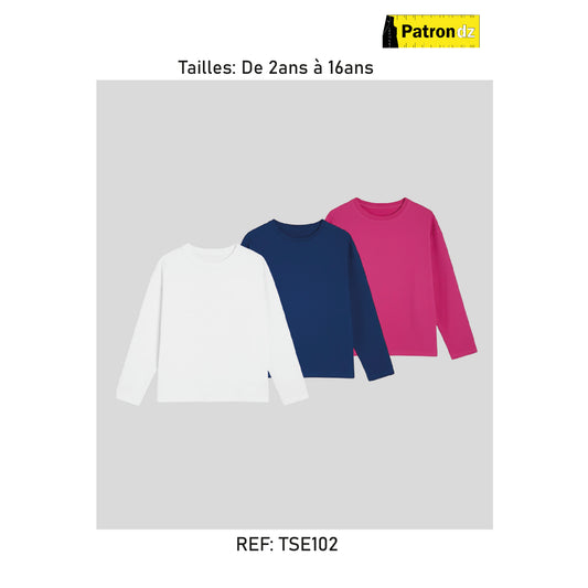 T-shirt à Manche Longue Enfant – Coupe Unisexe, De 2ans à 16ans - Patron - TSE102