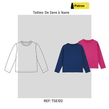 T-shirt à Manche Longue Enfant – Coupe Unisexe, De 2ans à 16ans - Patron - TSE102