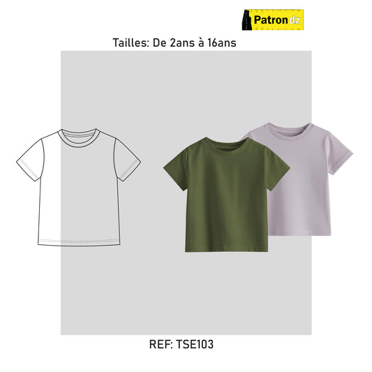 T-shirt à Manche Courtes Enfant – Coupe Unisexe, De 2ans à 16ans - Patron - TSE103