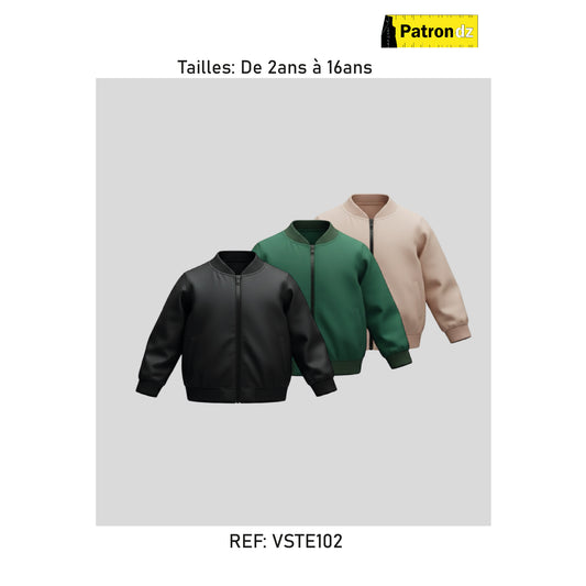 Veste Bomber Enfant – Coupe Unisexe, De 2ans à 16ans - Patron - VSTE102