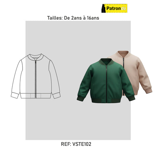 Veste Bomber Enfant – Coupe Unisexe, De 2ans à 16ans - Patron - VSTE102